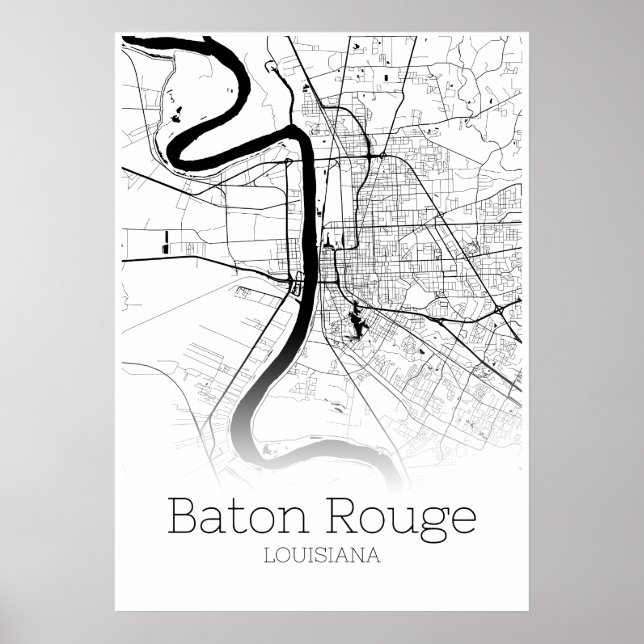 Baton Rouge Karta - Louisiana - City Karta Poster (Framsidan)