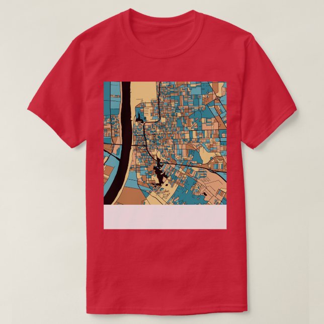 Baton Rouge Karta Mönster i Mid Century Pastel TSh T Shirt (Design framsida)