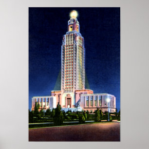 Baton Rouge Louisiana statlig huvudstad på natten Poster
