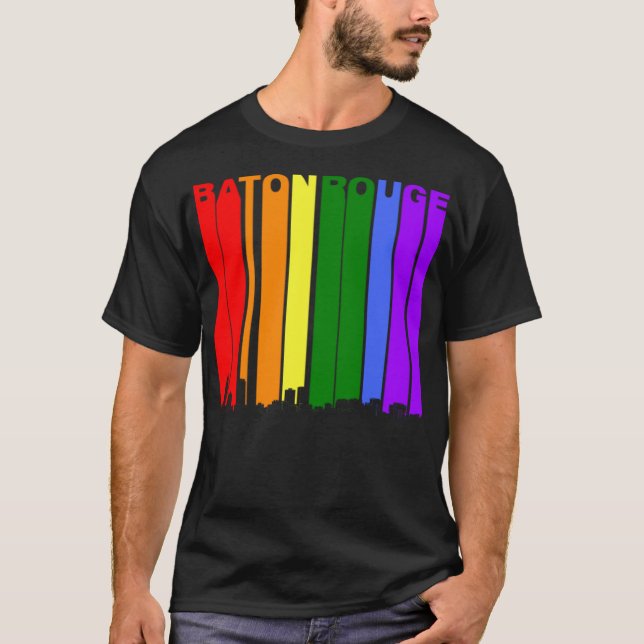 Baton Rouge Skyline Rainbow LGBT Gay pride T Shirt (Framsida)