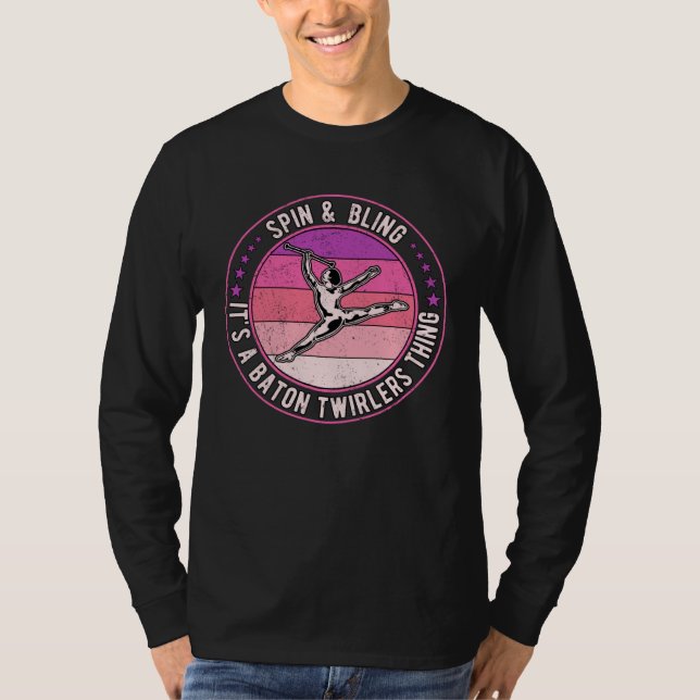 Baton Twirling Majorette Spin & Bling T Shirt (Framsida)