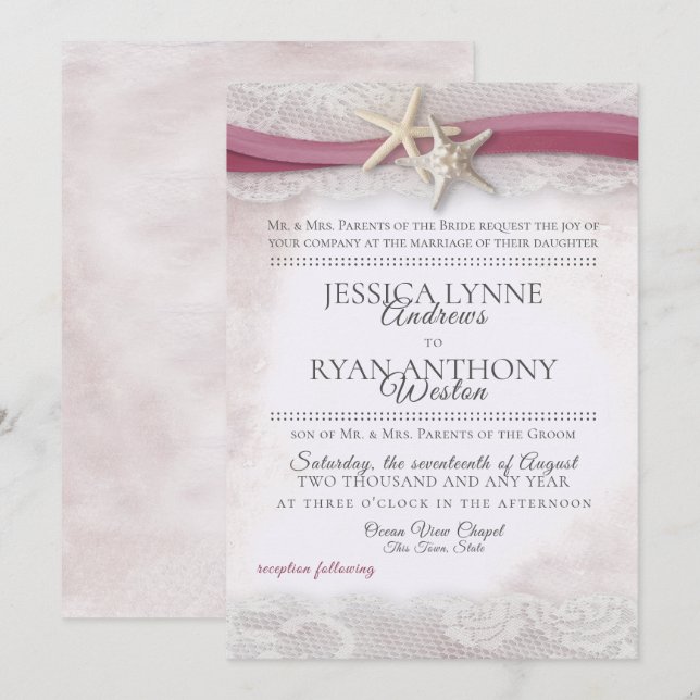 Båtonsbjudande till Cranberry Beach-bröllopet för  Inbjudningar (Fram/baksida)