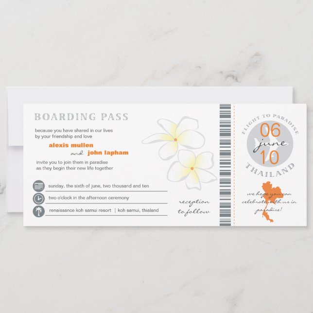 Båtpass till Thailand Bröllopsinbjudan Inbjudningar (Framsida)