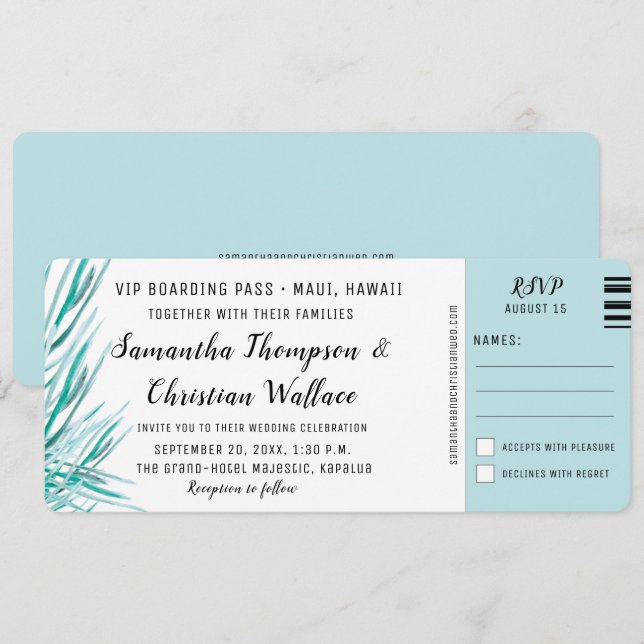 Båtpasset Handflatan Tropical Destination Wedding Inbjudningar (Fram/baksida)