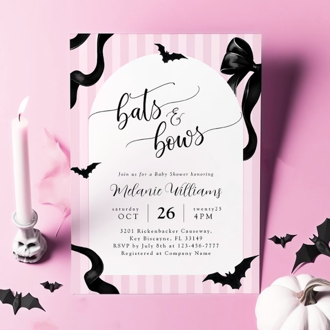 Bats and Bows Halloween Baby Shower Invitation Inbjudningar (Skapare uppladdad)