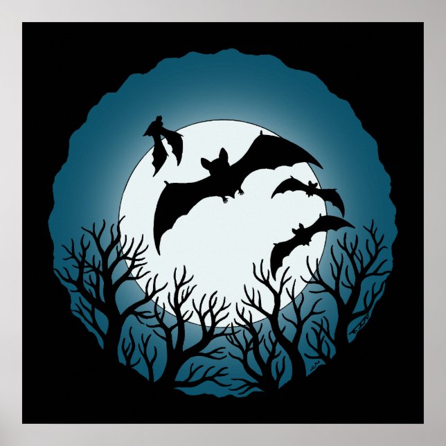Bats and Trees Against the Moon Poster (Framsidan)