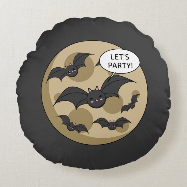 Bats Having Party on Full Moon Rund Kudde (Framsidan)