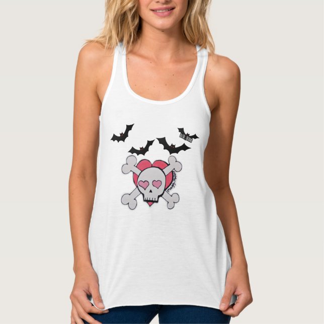 BatSh_tDesigner Cute Skull och Crossbone Tanktop Linne Med Racerback (Framsida)
