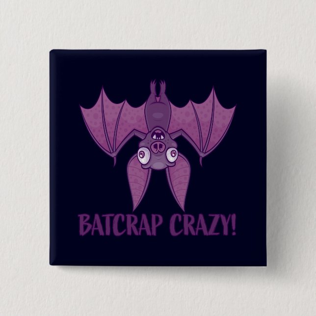 Batskit Crazy Wacky Tecknad Fladdermus Knapp (Framsida)