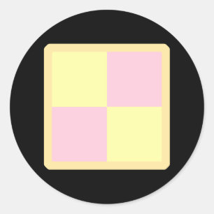 Battenburg Cake. Rosa och Gult. Runt Klistermärke