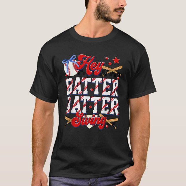 Batter Swing Baseball Coquette Bow Mamma Sister T Shirt (Framsida)