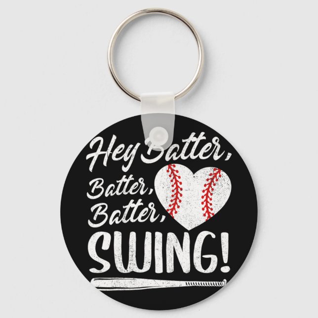 Batter Swing Baseball Heart Mamma Cute Women's Mot Nyckelring (Framsida)