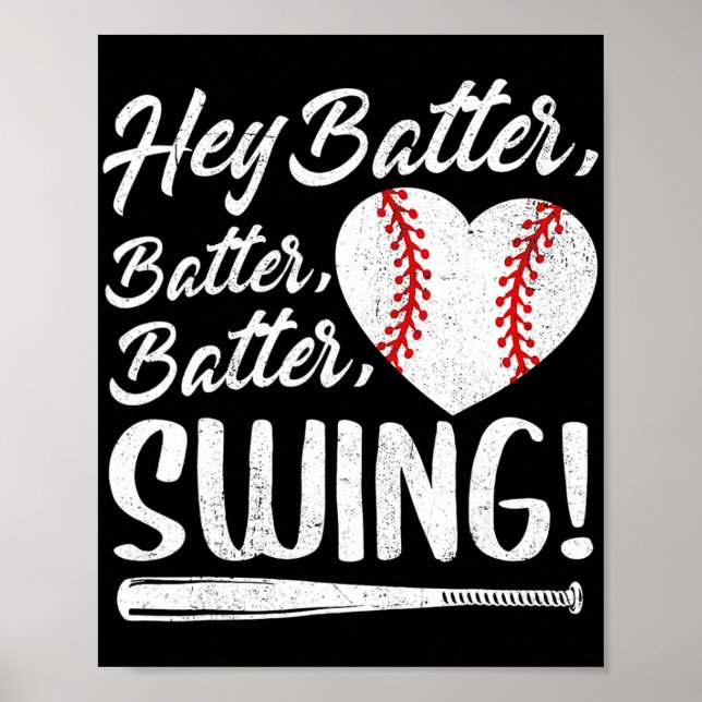 Batter Swing Baseball Heart Mamma Cute Women's Mot Poster (Framsidan)
