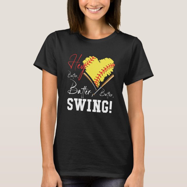 Batter Swing Baseball Player Heart Mamma Softbal T Shirt (Framsida)
