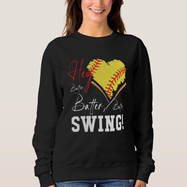 Batter Swing Baseball Player Heart Mamma Softbal T Shirt (Framsida)