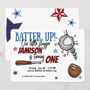 BATTER UP Baseball Little Slugger födelsedag Inbjudningar