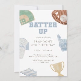 Batter up Preppy Blue Baseball Bow 4th Birthday  Inbjudningar