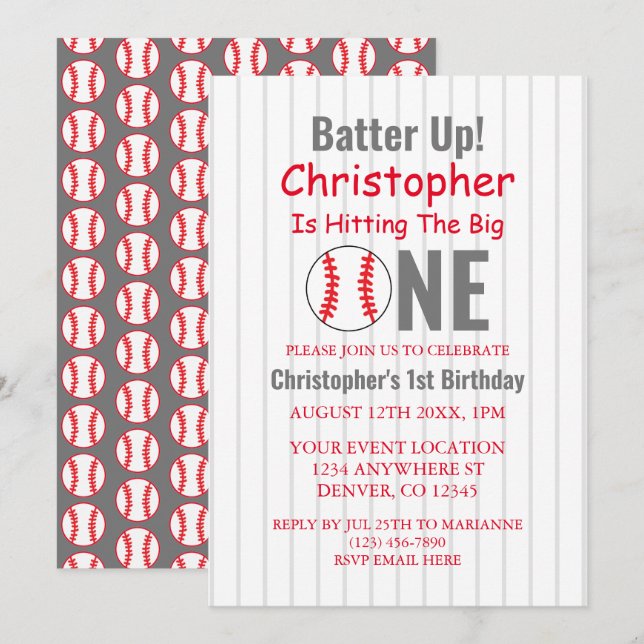 Batter upp! Baseball 1:a födelsedag Inbjudningar (Fram/baksida)