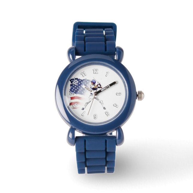 Batter upp! - Baseball Player och USA flagga Watch Armbandsur (Framsida)