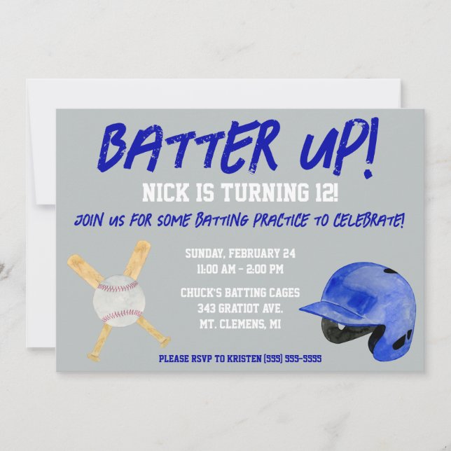 Batter upp! Baseball Thned Födelsedagsfest Inbjudningar (Framsida)