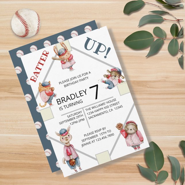 Batter upp! Födelsedagsfesten Baseball Sports Boys Inbjudningar (CUTE BATTER UP! BOYS BASEBALL SPORTS FAN BIRTHDAY INVITATION)