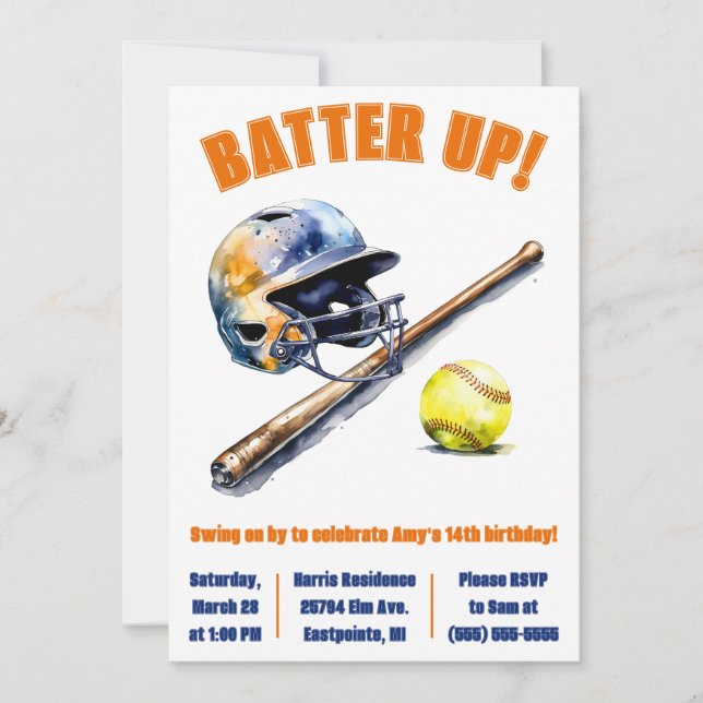 Batter upp! Sjung på av! Softball-Födelsedagsfest Inbjudningar (Framsida)