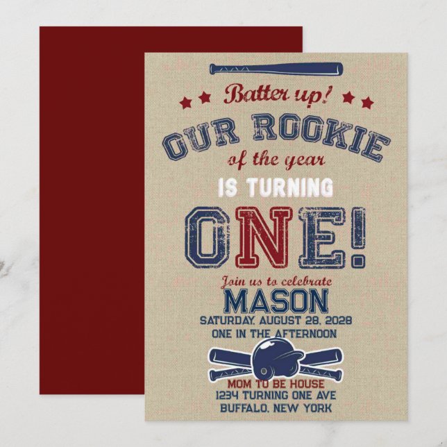 Batter upp vår lilla nybörjare blir en inbjudningar (Fram/baksida)