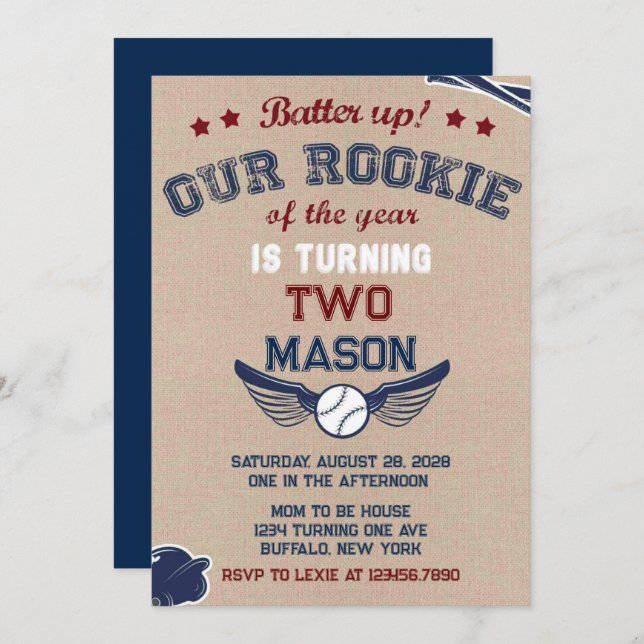 Batter upp vår lilla nybörjare gör om två inbjudningar (Fram/baksida)