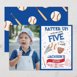 Batteri upp lilla nybörjare Baseball-foto på födel Inbjudningar