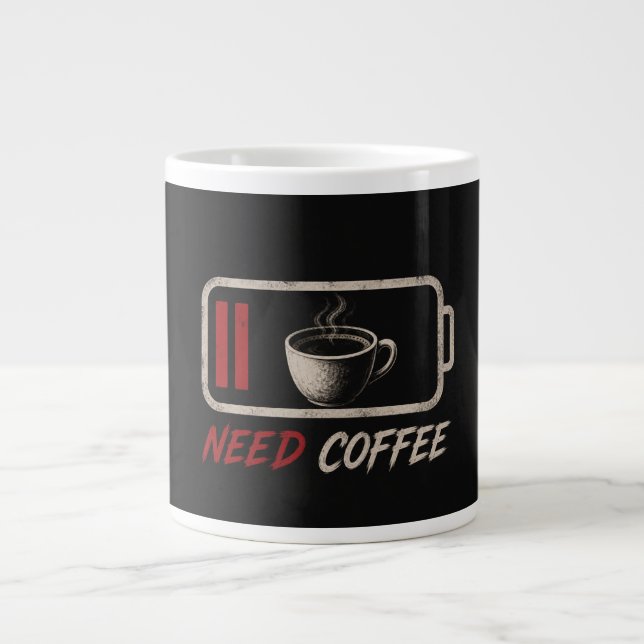 Batteriet är lågt, behöver kaffe – jumbo mugg (Framsidan)