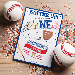 Batteriet är nybörjare Cute Baseball 1:a födelseda Inbjudningar