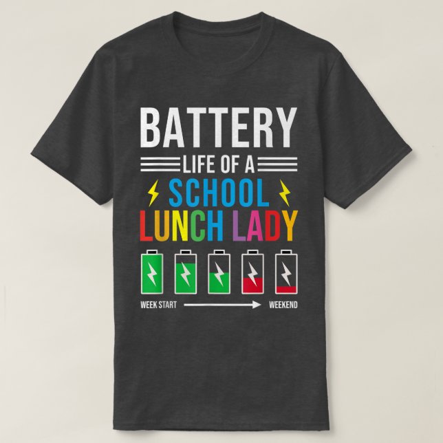 Batterilivslängd för en skollunch Dam Funny Cafete T Shirt (Design framsida)