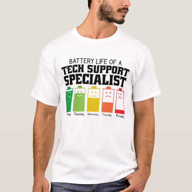 Batterilivslängd för en teknisk supportspecialist t shirt (Framsida)