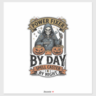 Batterireparation Häxa Rolig Halloween Teknolog T- Klistermärken