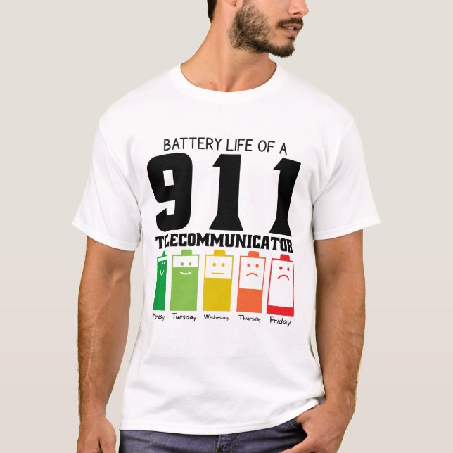 Batteritid för en 911-teleoperatör t shirt (Framsida)