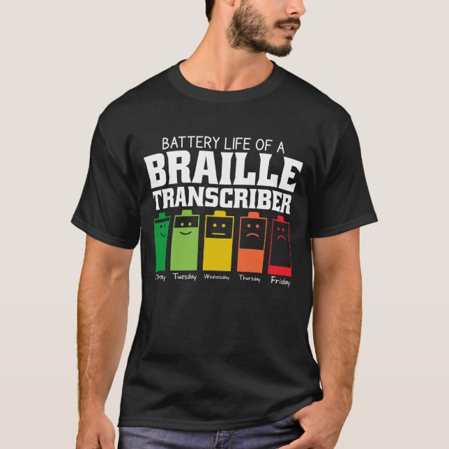 Batteritid för en blindskriftssändare t shirt (Framsida)