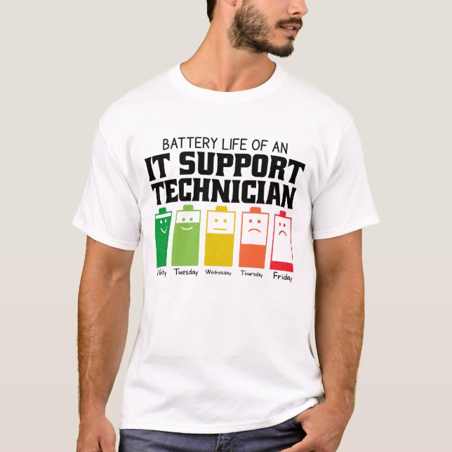 Batteritid för en IT-supporttekniker T Shirt (Framsida)