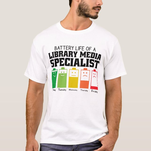 Batteritid för en mediespecialist i Bibliotek T Shirt (Framsida)