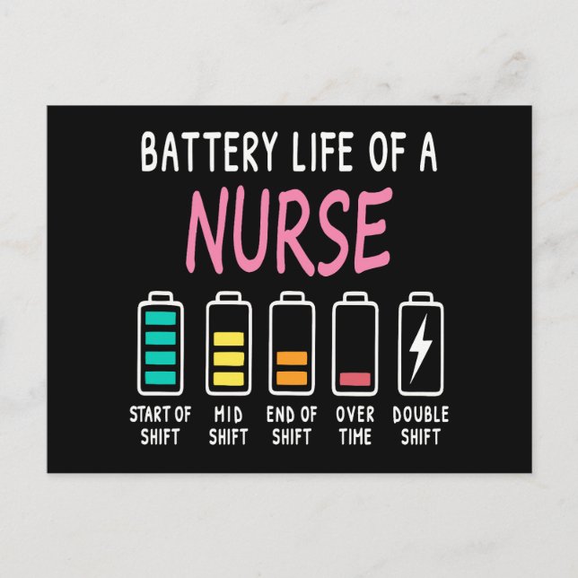 Battery life of a nurse humor chart vykort (Framsida)