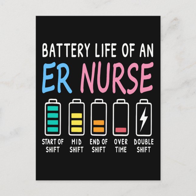 Battery life of an ER nurse humor chart Vykort (Framsida)