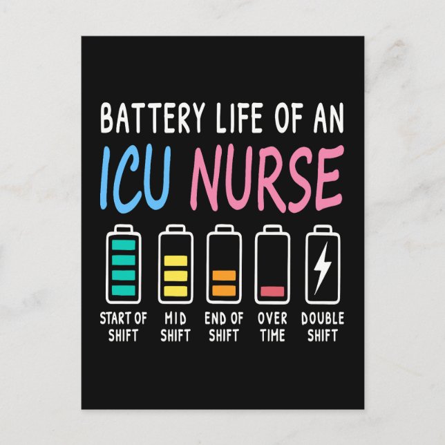 Battery life of an ICU nurse humor chart Vykort (Framsida)