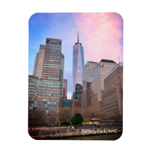 Battery Park från Staten Island Ferry NYC-vykort Magnet (Vertikal)
