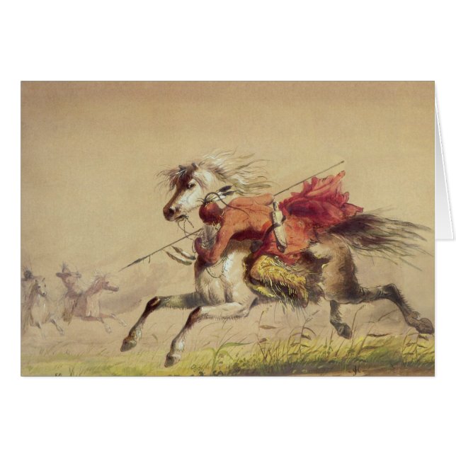 Battle av Alfred Jacob Miller, blå Vatten Bäck Hälsningskort (Framsidan Horizontal)