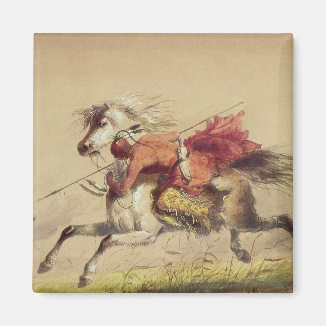 Battle av Alfred Jacob Miller, blå Vatten Bäck Magnet (Framsidan)