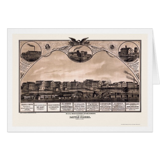 Battle Creek panorama- karta för MI - 1869 Hälsningskort (Framsidan Horizontal)