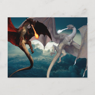 Battle mellan Fire och Ice Dragon Himmel Vykort