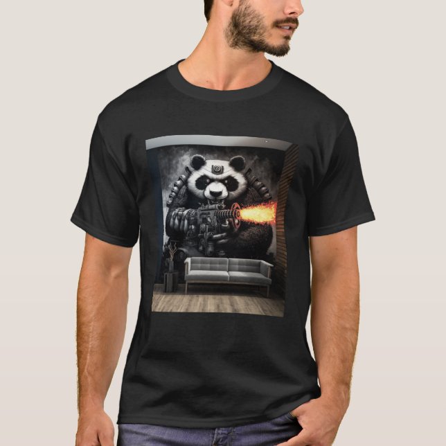 Battle Panda Firing Machine Gun Wall Mural Room wi T Shirt (Framsida)
