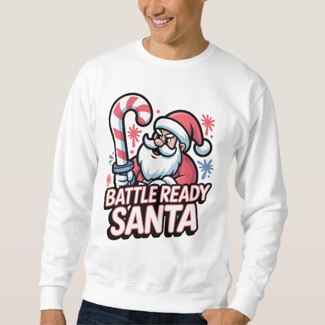 Battle Ready Santa — Candy Cane Sword Christmas Lång Ärmad Tröja (Framsida)