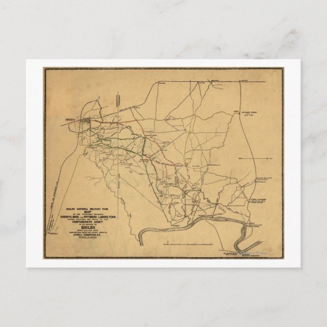 Battle Shiloh - Civil Krig Panoramic Karta 2 Vykort (Framsida)