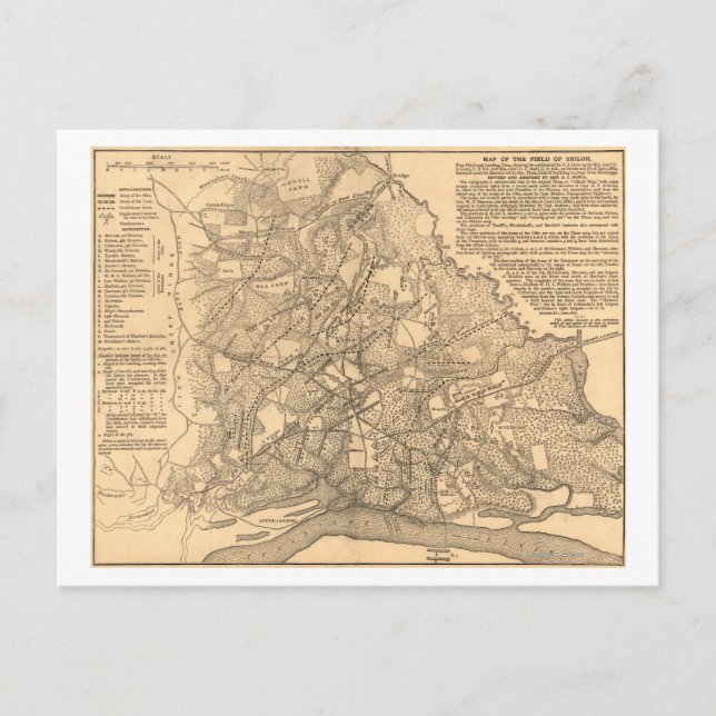 Battle Shiloh - Civil Krig Panoramic Karta 3 Vykort (Framsida)